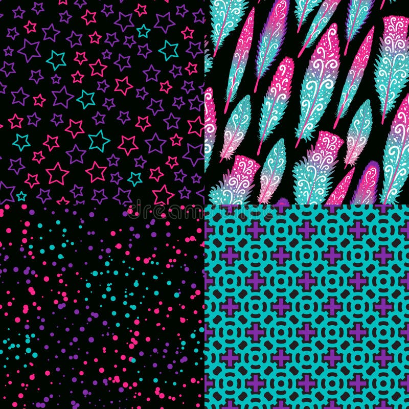 Set Seamless pattern. Modern Dark Bright design Abstract star, feather, cross. Vector illustration is isolated on a royalty free illustration Set Seamless pattern. Modern Dark Bright design Abstract star, feather, cross. Vector illustration is isolated on a royalty free illustration
