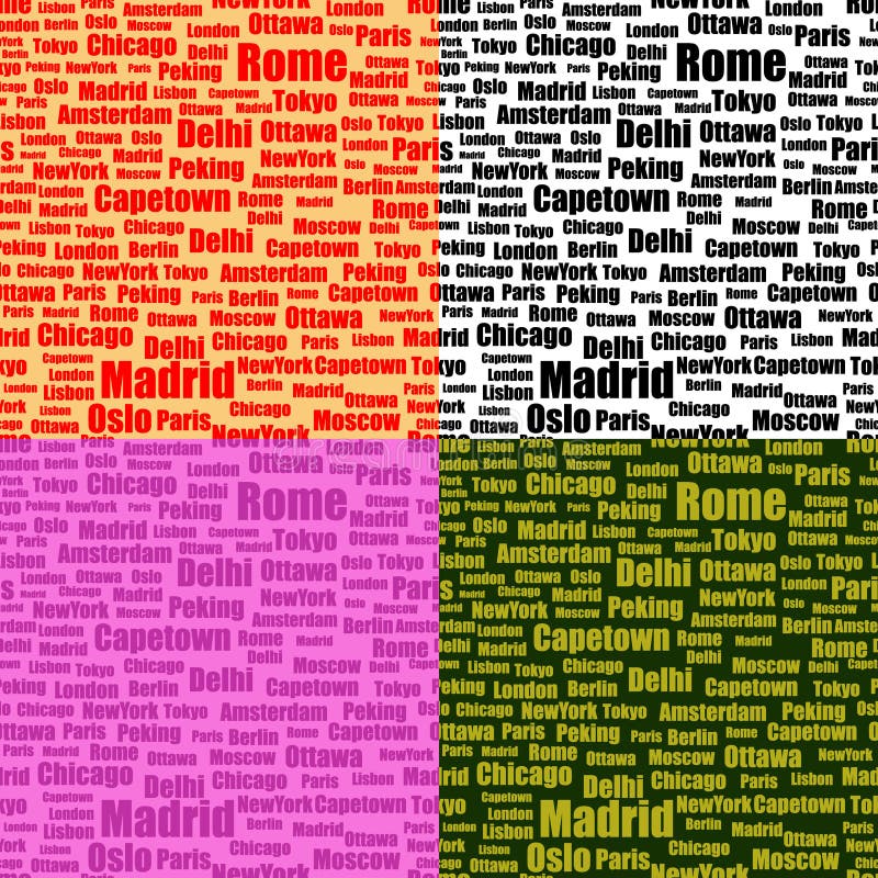 Set of seamless patterns with cities names