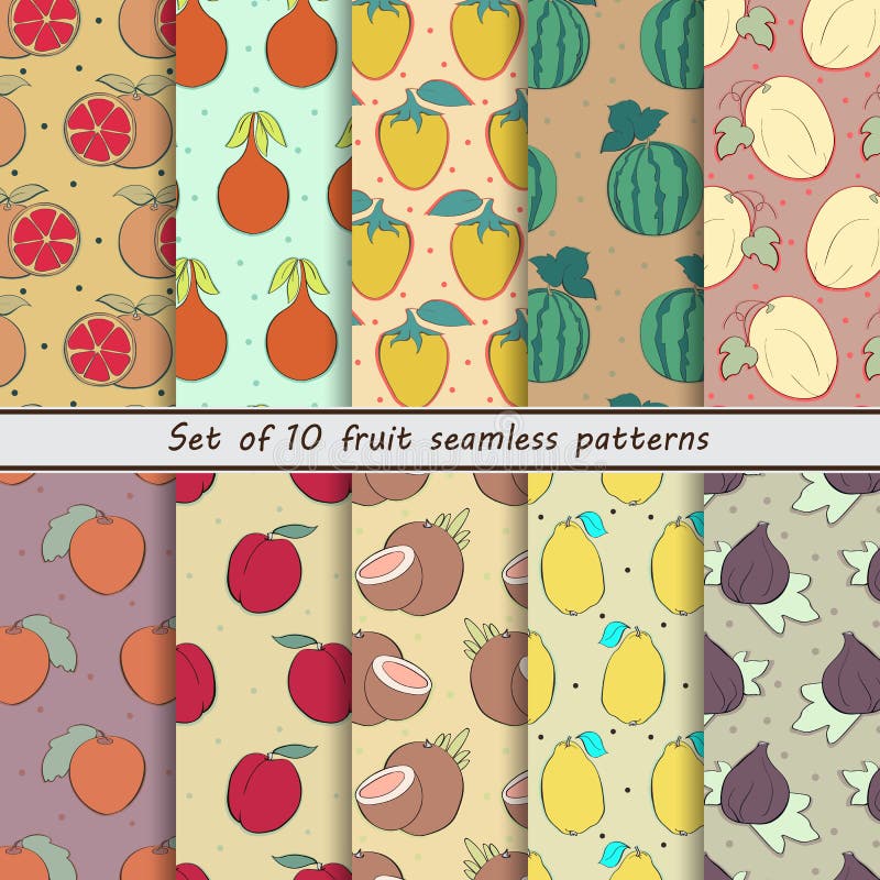 Set of Seamless Patterns, Fruit Stock Vector - Illustration of modern ...