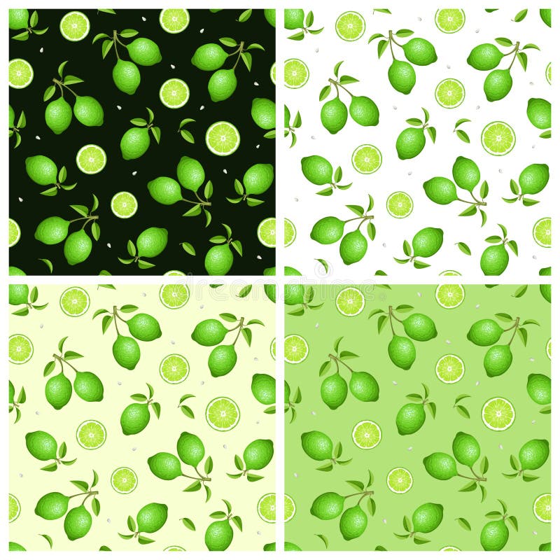 Set of seamless patterns with green limes. Vector illustration. royalty free illustration Set of seamless patterns with green limes. Vector illustration. royalty free illustration
