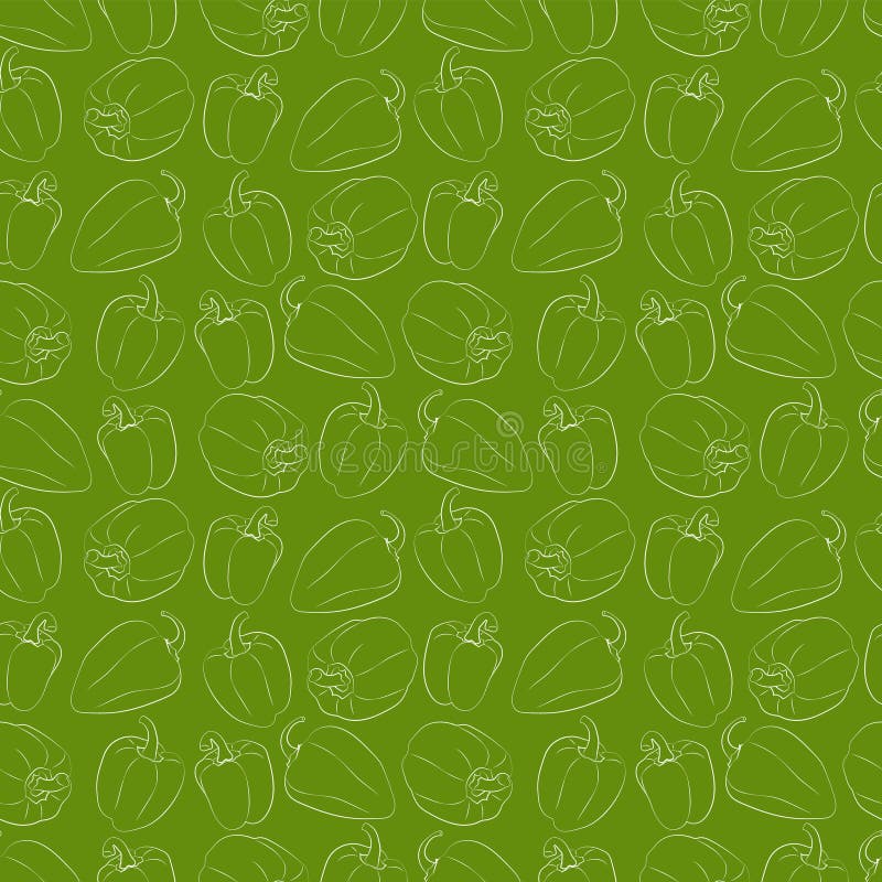 A Set of Seamless Patterns of Sweet Peppers. Line Drawing. Linear