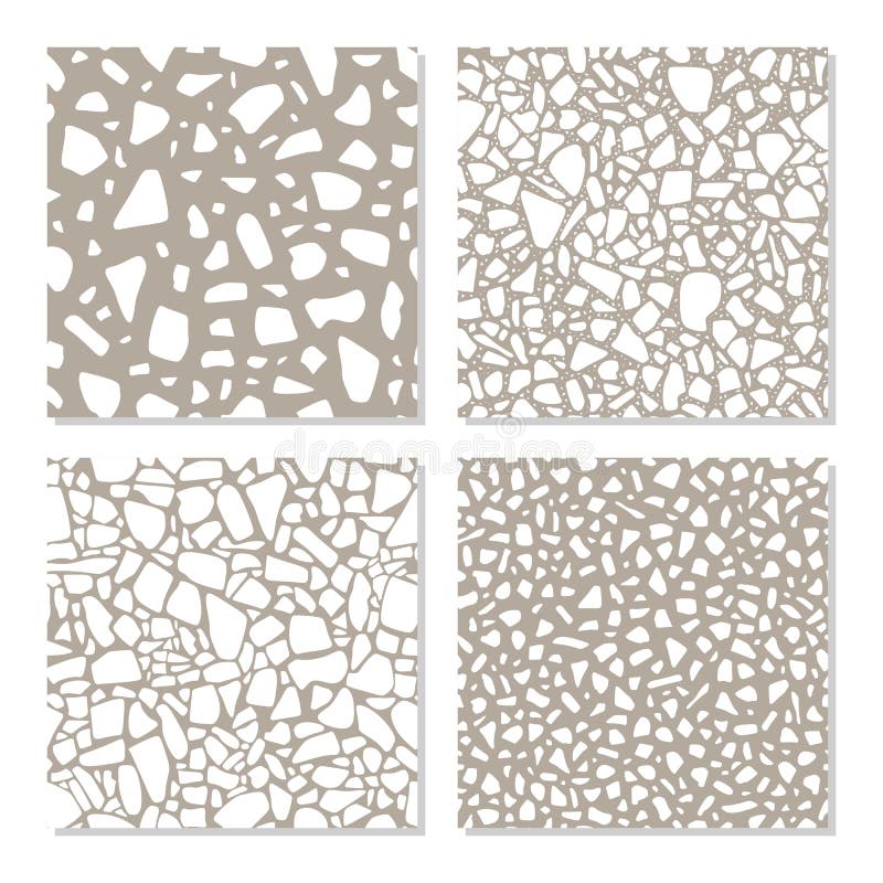 Set with seamless patterns in terrazzo style. Different textures of stone flooring in vector royalty free illustration