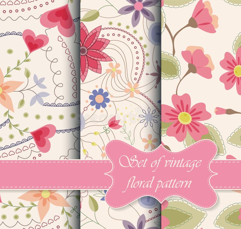 Set of seamless patterns vintage floral