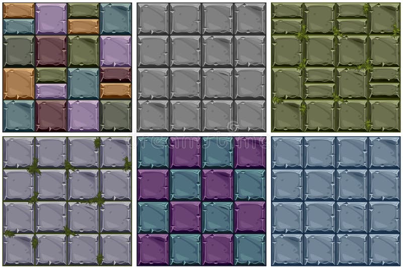 Set Seamless texture of colored stone, background stone wall tiles. Vector illustration for user interface of the game royalty free illustration Set Seamless texture of colored stone, background stone wall tiles. Vector illustration for user interface of the game royalty free illustration