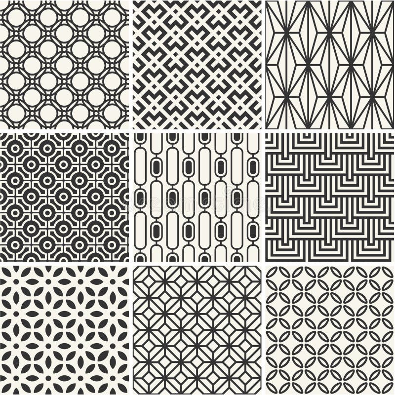 Set of seamless vector backgrounds - black and white stock illustration