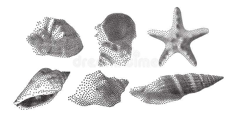 Set of Seashells on white background, seashells in Pointillism style, Vector illustration vector illustration