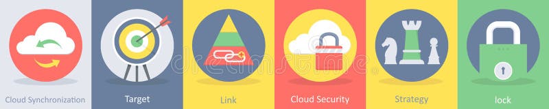A set of 6 seo and development icons such as cloud synchronization, target vector illustration