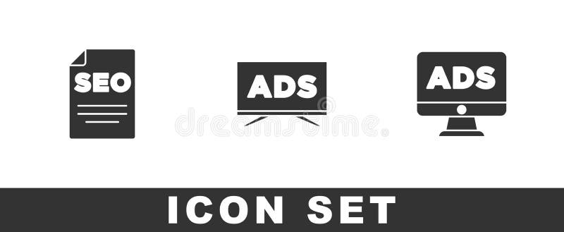 Set SEO Optimization, Advertising and Icon. Vector Stock Vector