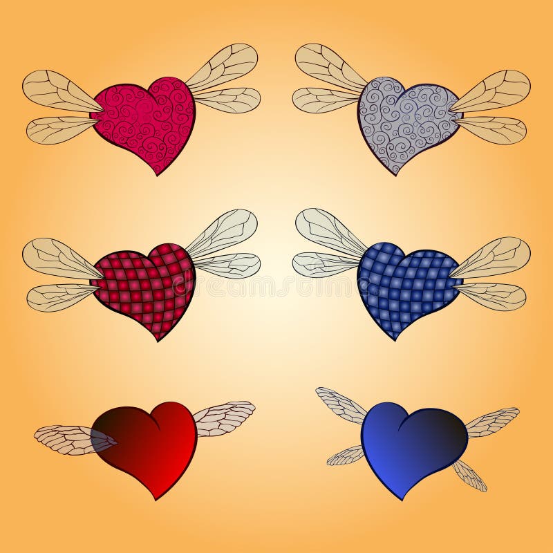 Set serc valentines z skrzydłami insekty royalty ilustracja Set serc valentines z skrzydłami insekty royalty ilustracja