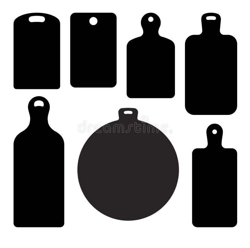 Set of Seven Black Vector Cutting Boards Silhouettes Stock Illustration ...