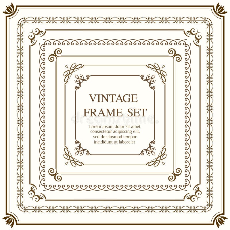 Set Of Seven Square Vintage Frames Isolated On A Plain Background. royalty free illustration