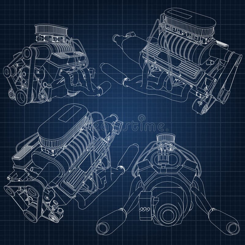 V8 Engine Blueprint Stock Illustrations 59 V8 Engine Blueprint Stock