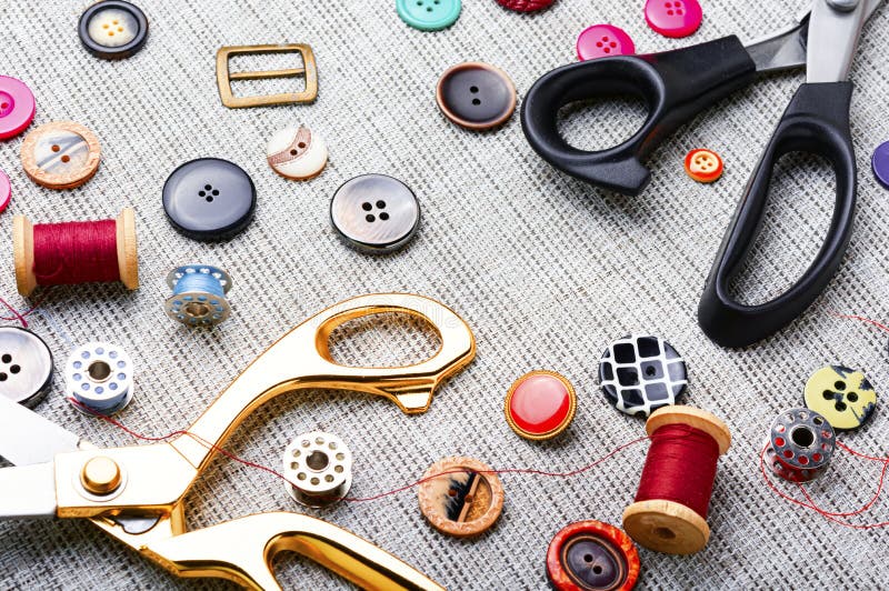 Set sewing supplies stock image. Image of scissors, handmade 213942479