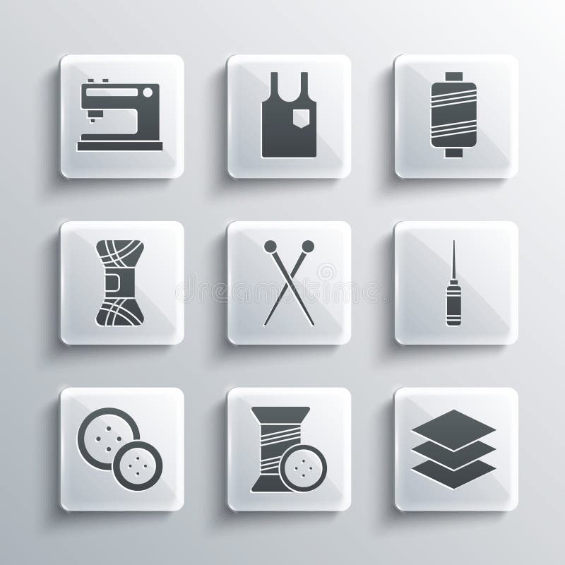 Set Sewing Thread and Button, Layers Clothing Textile, Awl Tool