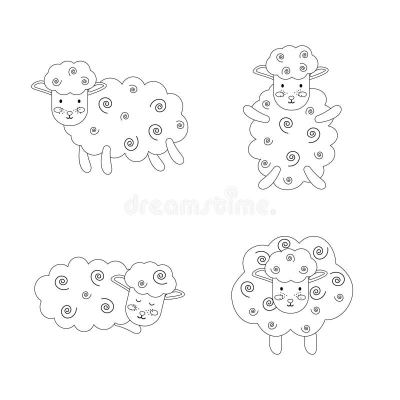 Set of Sheep Outline, Line Style. Vector Illustration Stock Vector ...