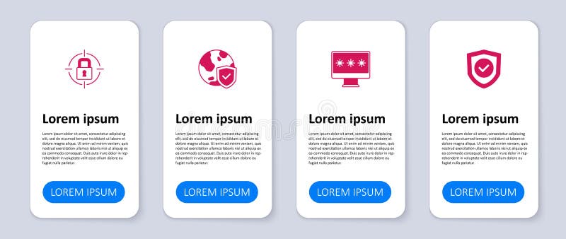 Set Shield with check mark, Monitor password, world globe and Lock. Business infographic template. Vector vector illustration