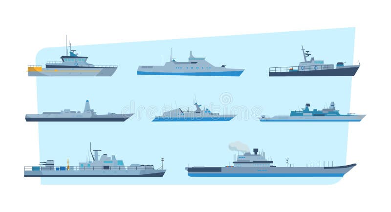 Set of ships in modern flat style: ships, boats, ferries. royalty free illustration Set of ships in modern flat style: ships, boats, ferries. royalty free illustration