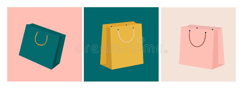 Set of Shopping Bags Set of Three Hand Drawn Stock Illustration ...