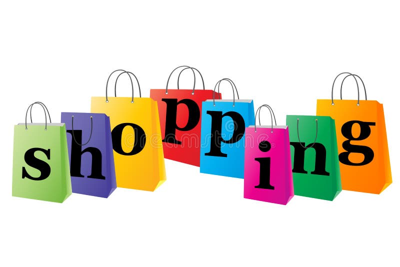 Set Of Shopping Bags With The Word Shopping Stock Vector - Illustration ...