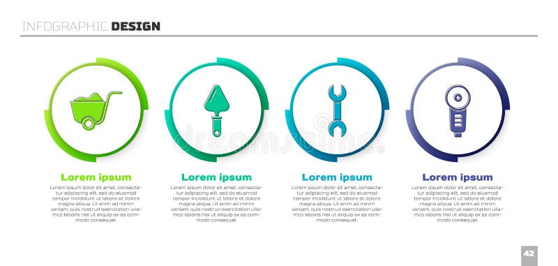 Set Shovel, Trowel, Wrench spanner and Angle grinder. Business infographic template. Vector vector illustration