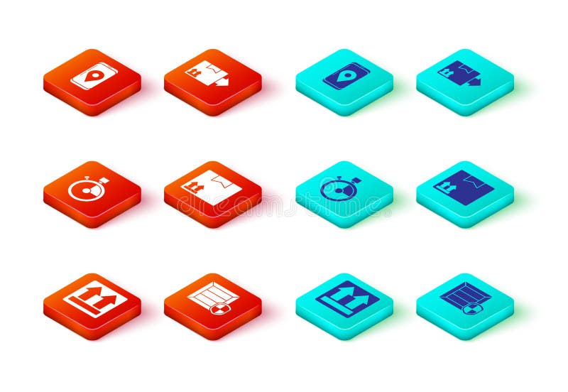 Set This side up Delivery pack security with shield Fast time delivery Cardboard box traffic symbol and Mobile app tracking icon. Vector. Pack up time vectors