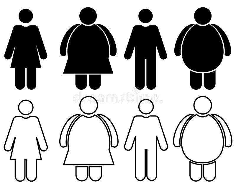 Set of Silhouette Man, Woman Skinny and Fat. Illustration Vector Stock ...
