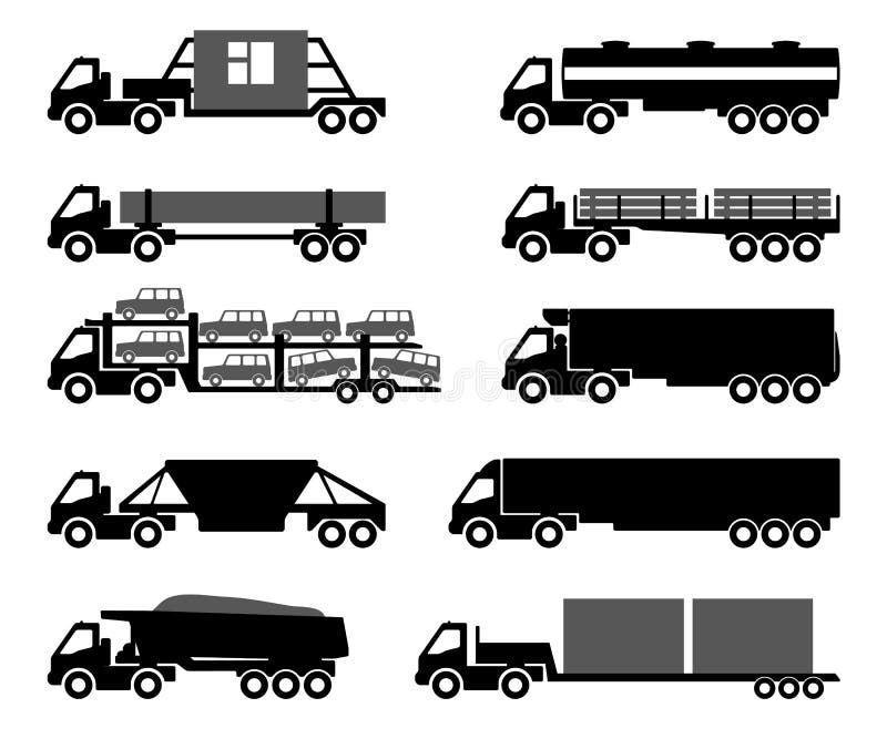 Set of Silhouettes the Cargo Trucks. Stock Vector - Illustration of ...