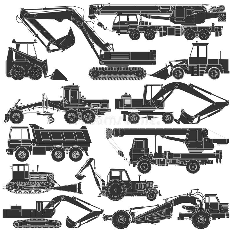 Set of silhouettes of construction machinery