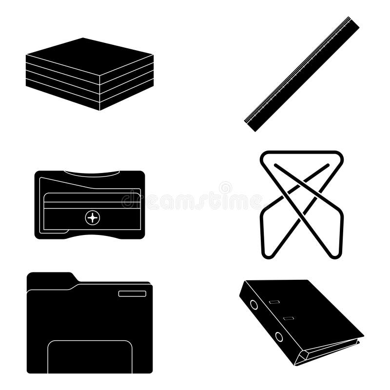 Set of Silhouettes of Different Office Supplies Icons Vector Stock