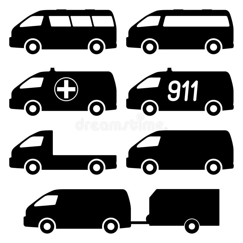Set of Silhouettes of Minibuses. Vector Illustration. Stock Vector ...