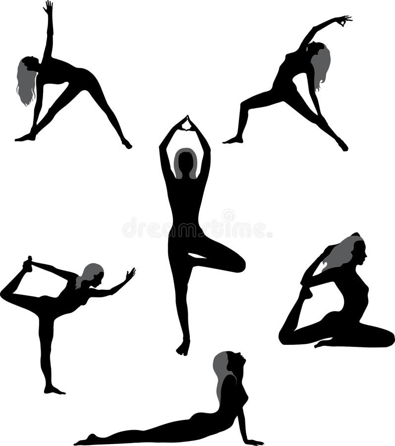 Set of Silhouettes Yoga Asans Stock Vector - Illustration of asana ...