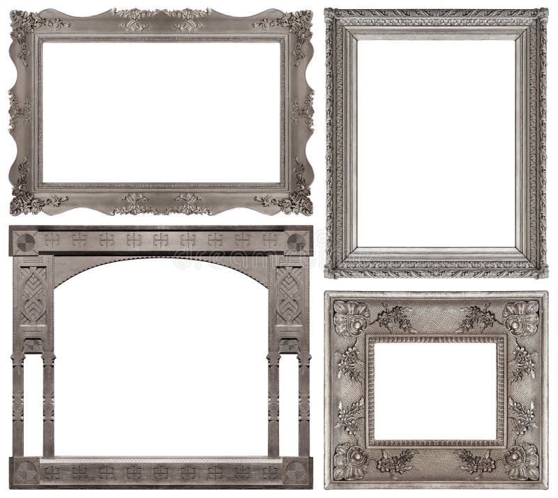 Set of Silver Frames for Paintings, Mirrors or Photo Isolated on White ...