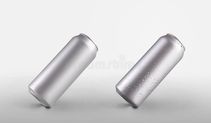 Set of silvery shiny cans with a power engineer, with condensation of water, isolated on background royalty free illustration
