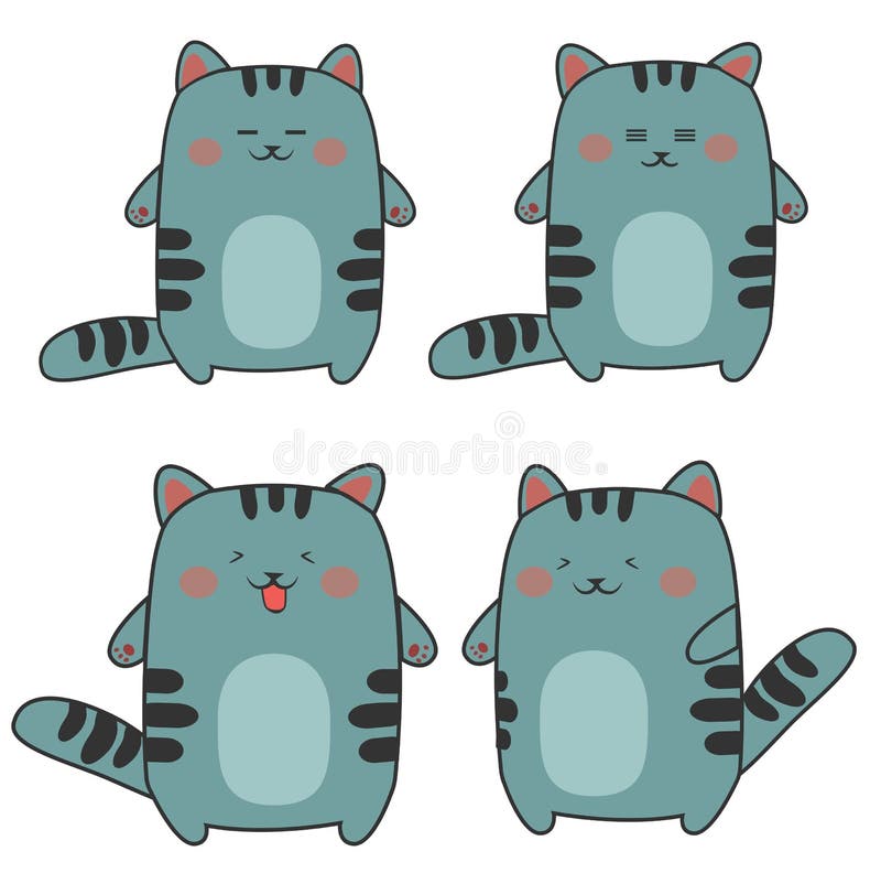 Set Simple Emoticon Cats Different Emotions Stock Vector