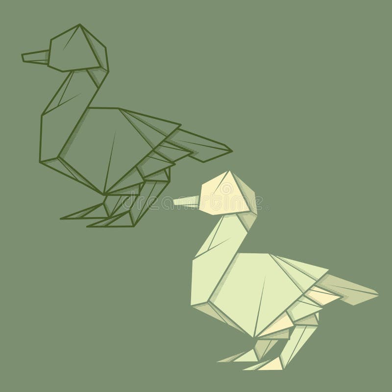 Minimalist tattoo boho origami paper duck line art