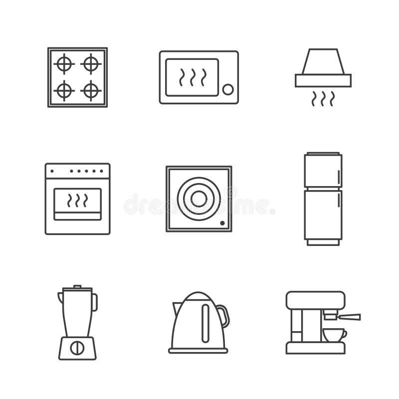 Kitchen Appliances Vector Silhouette Icon Set Stock Illustrations
