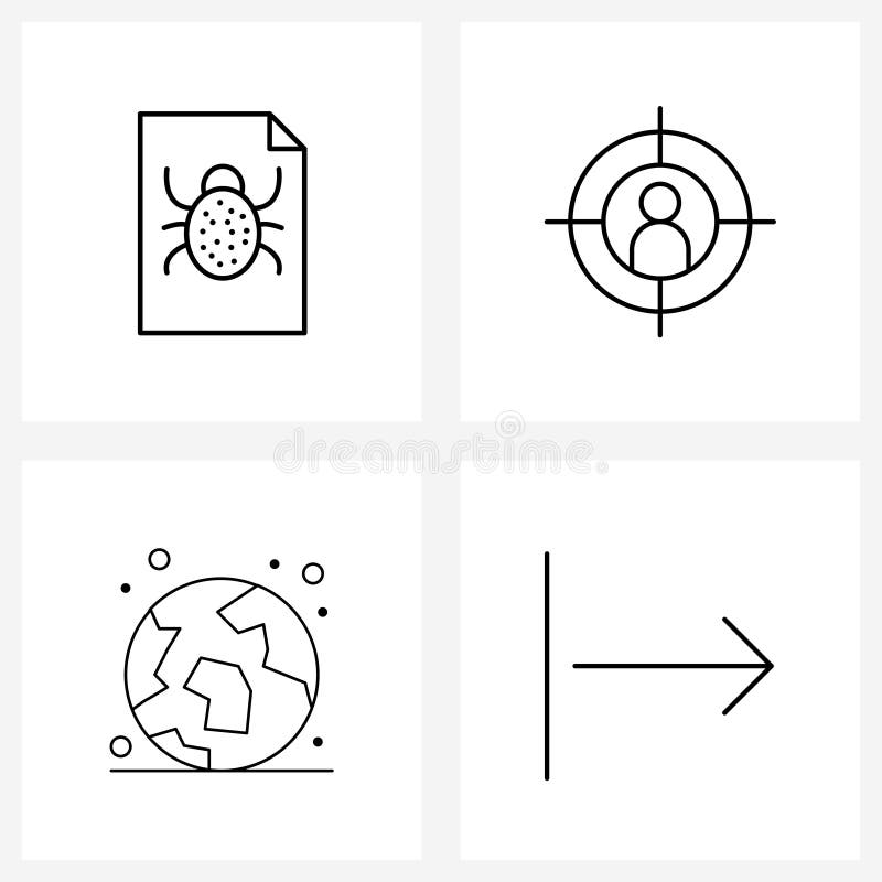 Set of 4 Simple Line Icons of file, globe, audience, customer, universe vector illustration