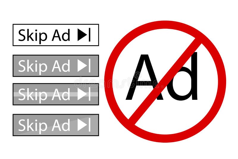 Set of 4 Simple Vector Button, Skip Ad vector illustration