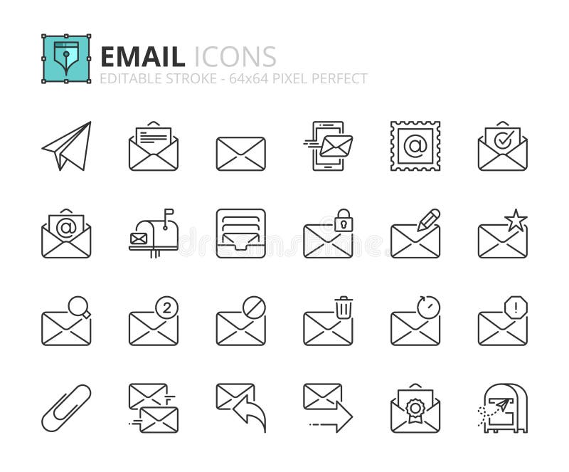 Set simplu de pictograme de schiță despre e-mail. conceptul de tehnologie și comunicare royalty free illustration
