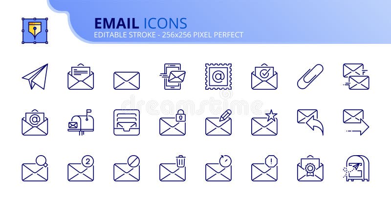 Set simplu de pictograme de schiță despre e-mail. conceptul de tehnologie și comunicare vector illustration
