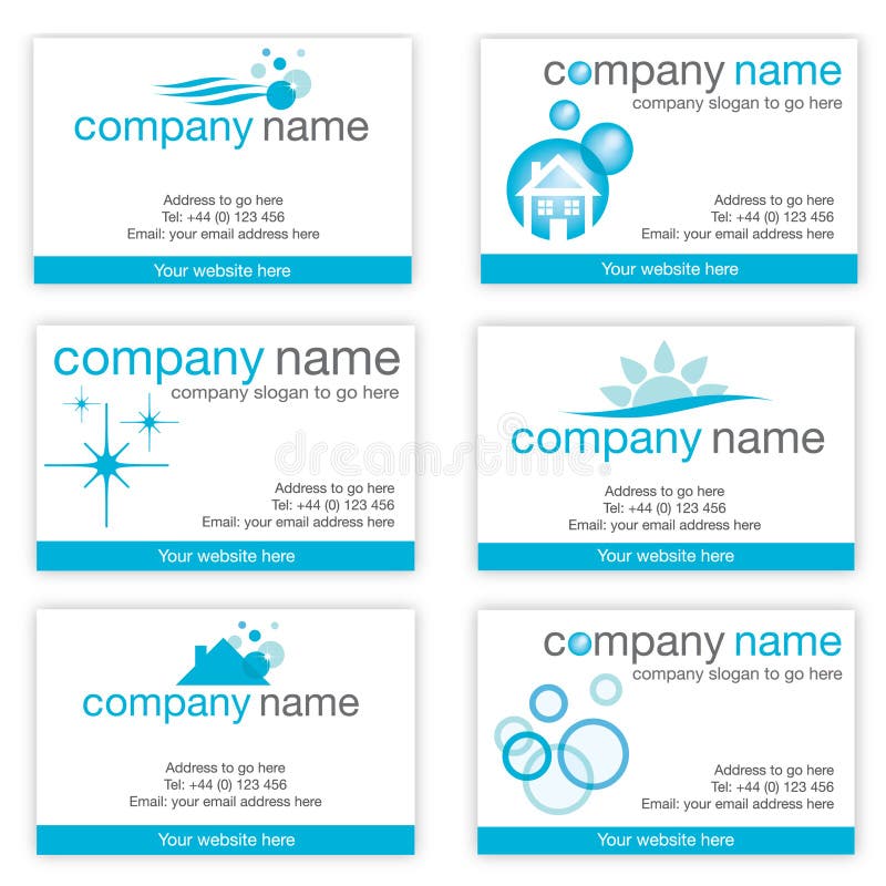 Set of six cleaning business cards