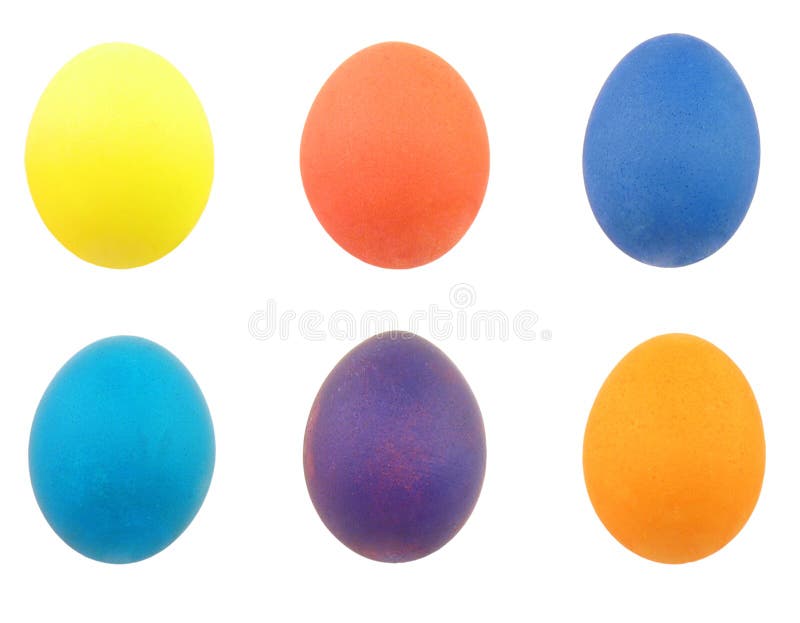 Set of six colour easter eggs isolated on white background. Set of six colour easter eggs isolated on white background