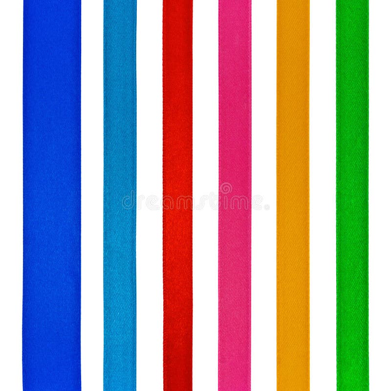 Set of six different color satin ribbons stock photography