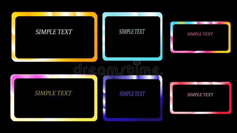 A set of six frames of rectangular and square, edging gradient metallic shiny shining frames with overflows, ebbs, beautiful on a vector illustration A set of six frames of rectangular and square, edging gradient metallic shiny shining frames with overflows, ebbs, beautiful on a vector illustration