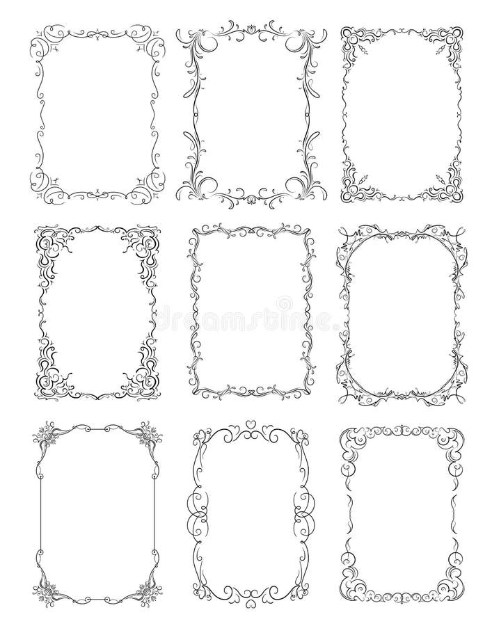 Set of six thin decorative stylish vector frames for your design