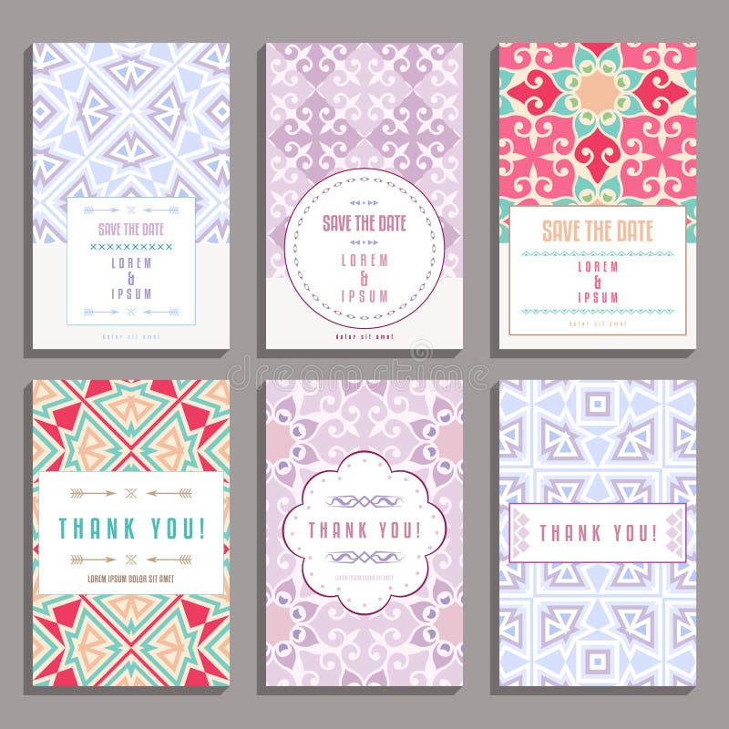 Set Of Six Wedding Cards With Oriental Ornaments