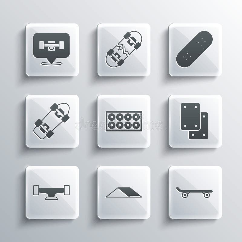 Set Skate Park, Skateboard, Knee Pads, Wheel, and Icon. Vector Stock