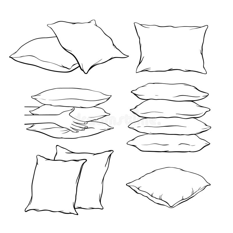 Set of sketch style pillows, black and white royalty free illustration
