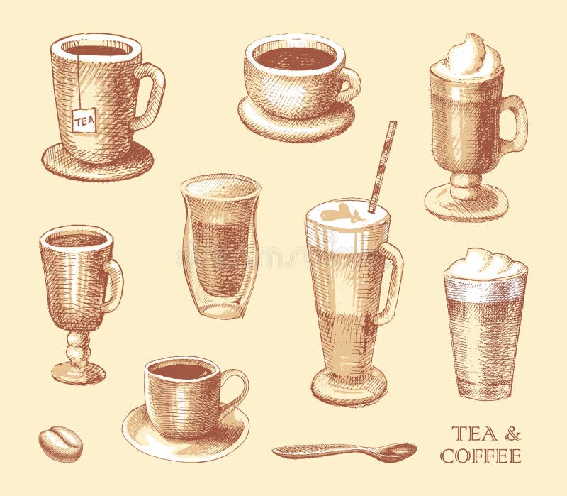Set of coffe mugs stock vector. Illustration of glass 36594030