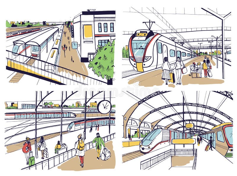 How to draw Delhi Metro Subway Train at Station
